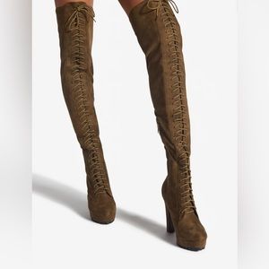 Over the knee heeled boot size 7.5 wide calf NWT